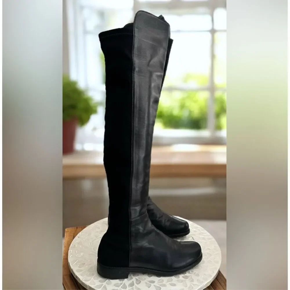 Stuart Weitzman 5050 Nappa Leather Over the Knee Boots Stretch Back Riding Women